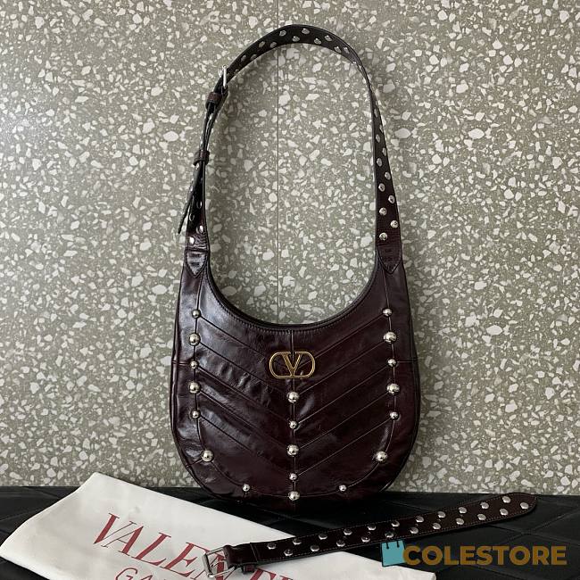 Colestore Valentino Garavani stud-embellished Vlogo shoulder bag Burgundy 28x21.5x3cm - 1