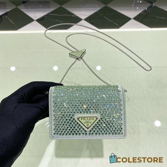 Colestore Prada Cardholder with Shoulder Strap and Crystals Wallet Mint Leather 11.5x8cm - 1