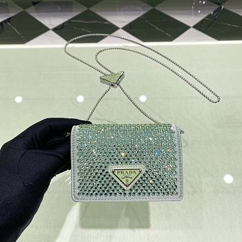Colestore Prada Cardholder with Shoulder Strap and Crystals Wallet Mint Leather 11.5x8cm