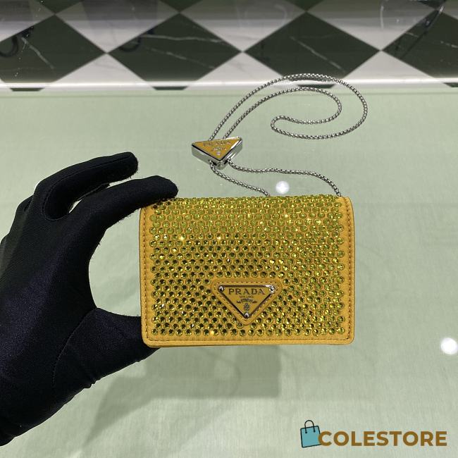Colestore Prada Cardholder with Shoulder Strap and Crystals Wallet Yellow Leather 11.5x8cm - 1