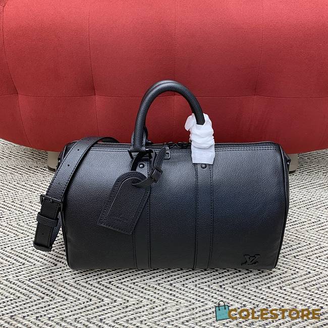 Colestore Louis Vuitton Keepall Shoulder Bag 35 Black Waxed calfskin M15249 34 x 21 x 16cm - 1