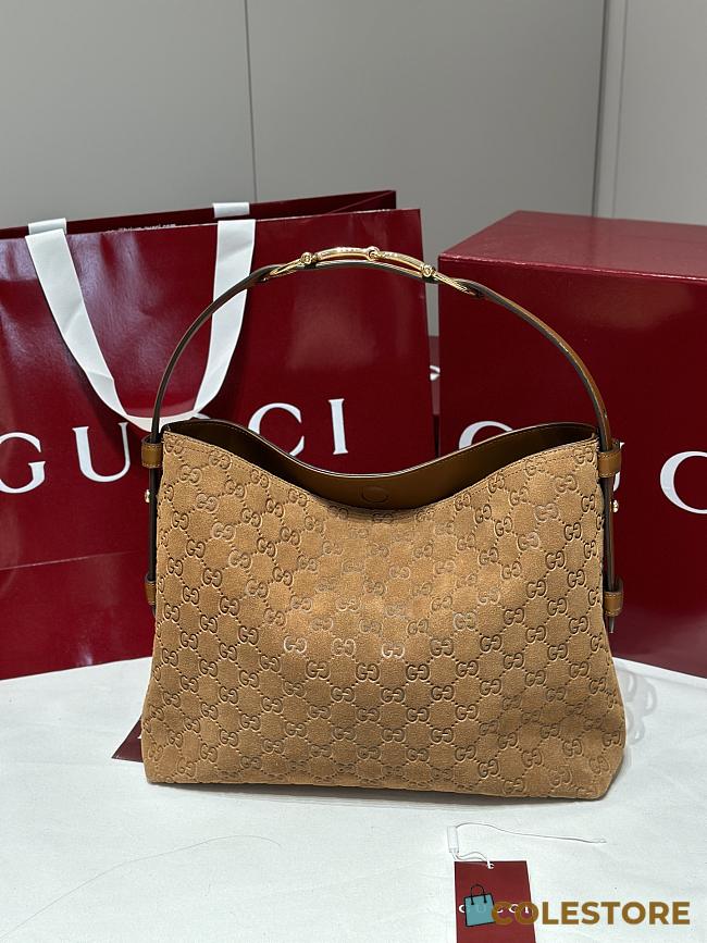 Colestore Gucci Beatrix medium tote bag in brown suede 35x27.5x11cm - 1