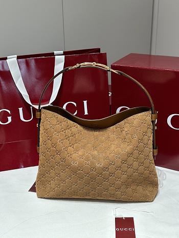 Colestore Gucci Beatrix medium tote bag in brown suede 35x27.5x11cm