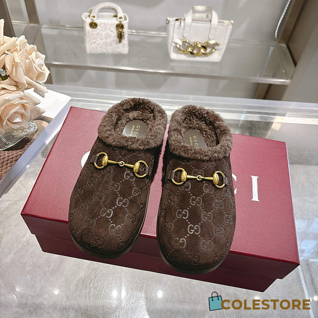 Colestore Gucci Women's Mule with Horsebit in Dark Brown GG suede - 1