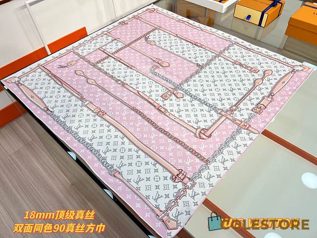 Colestore Louis Vuitton Monogram Confidential 90 Square Silk Scarf Pink  - 1