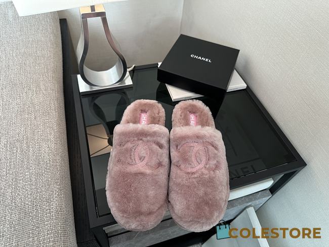 Colestore Chanel Slippers Double-sided Sheared Wool Pink - 1