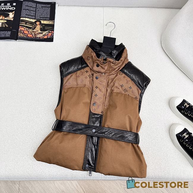 Colestore Louis Vuitton Monogram Accent Leather-Trim Down Vest - 1