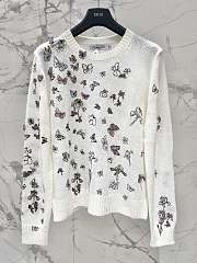 Colestore Dior Embroidered Sweater White Alpaca, Cashmere and Silk Knit with Multicolor Butterflies & Iris Motif - 6
