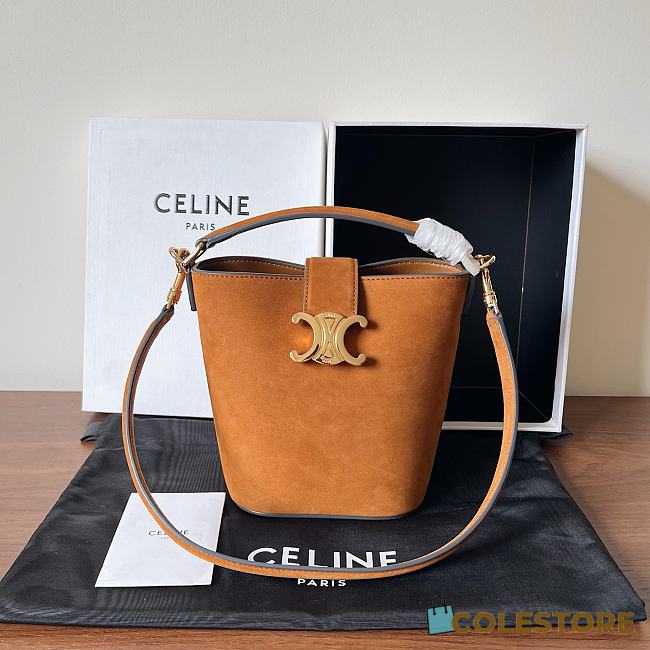 Colestore Celine Mini Bucket Louise In Nubuck Camel 13.5x16x10cm - 1