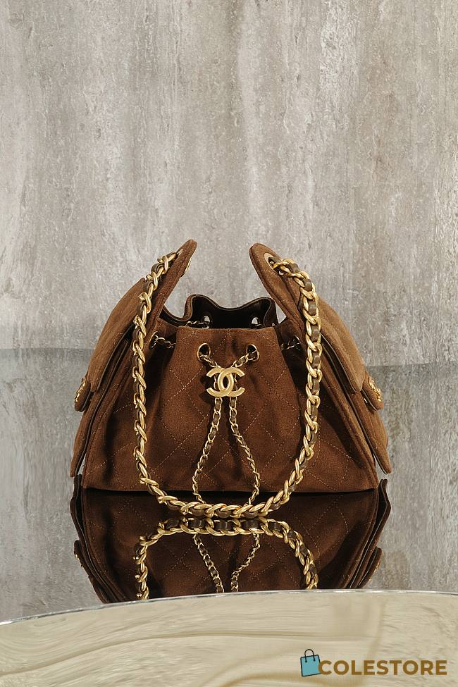 Colestore Chanel 25 Mini Handbag Suede & Gold Metal Dark Brown 20x22x12.5cm - 1
