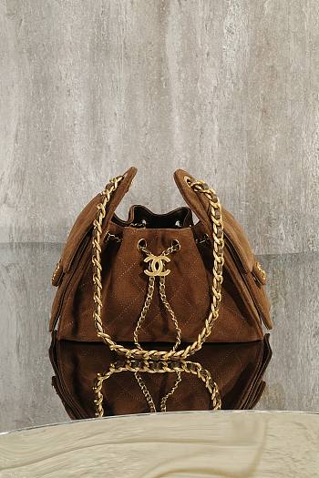 Colestore Chanel 25 Mini Handbag Suede & Gold Metal Dark Brown 20x22x12.5cm