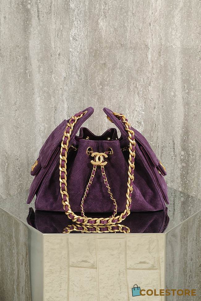 Colestore Chanel 25 Mini Handbag Suede & Gold Metal Dark Purple 20x22x12.5cm - 1