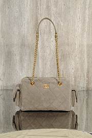Colestore Chanel Small Bowling Bag Suede & Gold Metal Light Grey 15.5x24x11.5cm - 1
