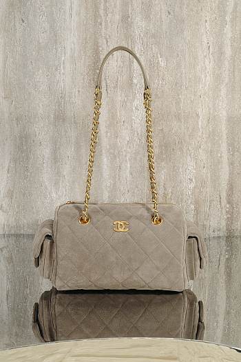 Colestore Chanel Small Bowling Bag Suede & Gold Metal Light Grey 15.5x24x11.5cm