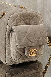Colestore Chanel Small Bowling Bag Suede & Gold Metal Light Grey 15.5x24x11.5cm - 3
