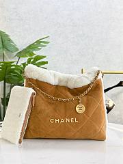 Colestore Chanel 22 Bag Tan Suede and White Shearling 39x42x8cm - 1
