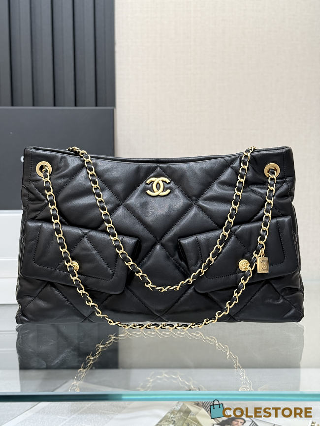 Colestore Chanel Shopping bag, Shiny lambskin & gold-tone metal Black 38x11x26cm - 1