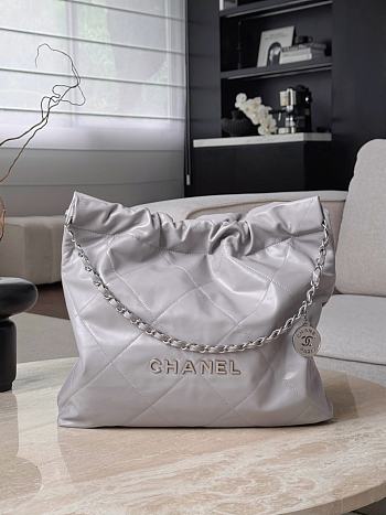 Colestore Chanel 22 Bag Glossy Calfskin & Silver Metal Light Gray 42x39x8cm
