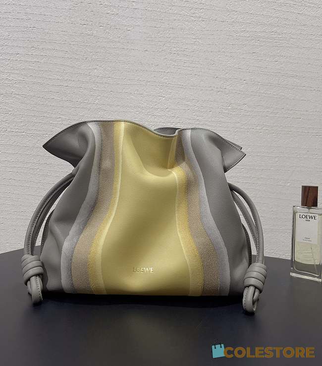 Colestore Loewe Medium Flamenco Clutch Landscape in Nappa Calfskin Sparkling Grey/Butter 30x24.5x10.5cm - 1