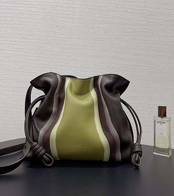 Colestore Loewe Medium Flamenco Clutch Landscape in Nappa Calfskin Chocolate/Light Moss 30x24.5x10.5cm