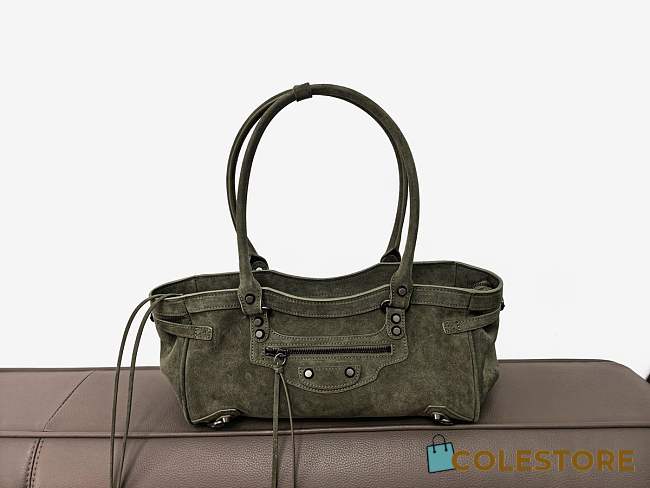 Colestore Balenciaga Le City Bag East-West in Army Green Suede Calfskin Brass Hardware 32x9x17cm - 1