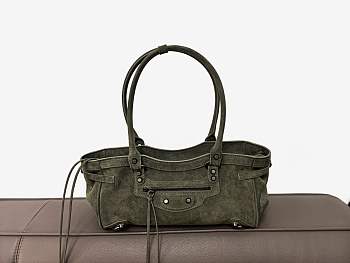 Colestore Balenciaga Le City Bag East-West in Army Green Suede Calfskin Brass Hardware 32x9x17cm