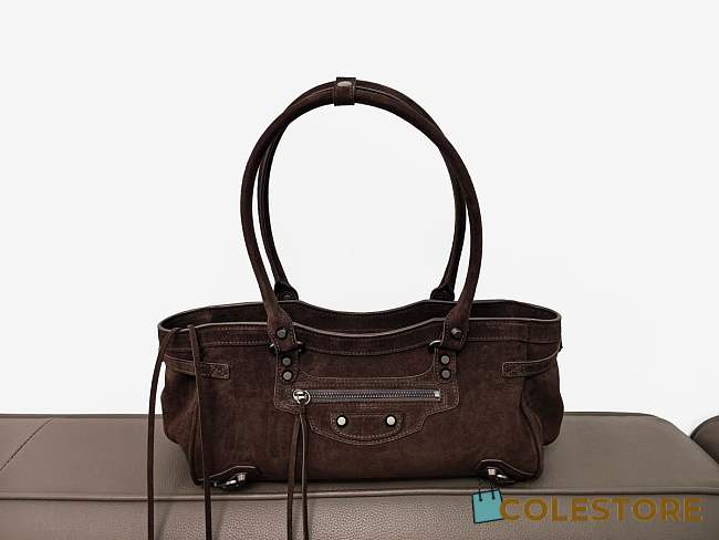 Colestore Balenciaga Le City Bag East-West in Light Espresso Waxed Suede Calfskin Brass Hardware 32x9x17cm - 1