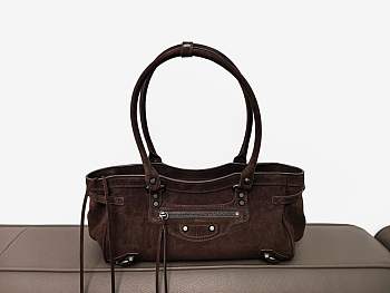Colestore Balenciaga Le City Bag East-West in Light Espresso Waxed Suede Calfskin Brass Hardware 32x9x17cm