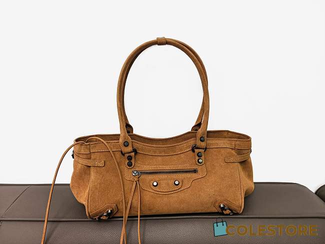 Colestore Balenciaga Le City Bag East-West in Camel Suede Calfskin Brass Hardware 32x9x17cm - 1