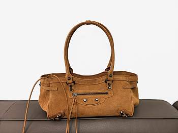 Colestore Balenciaga Le City Bag East-West in Camel Suede Calfskin Brass Hardware 32x9x17cm