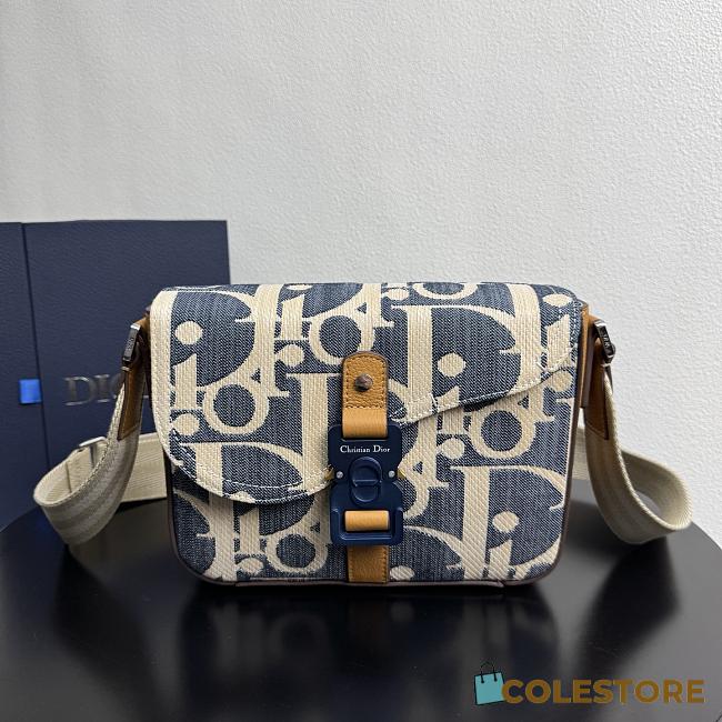 Colestore Dior Saddle Messenger Bag Blue and Beige Raffia-Effect Dior Oblique Denim with Brown Grained Calfskin 23 x 17.5 x 6cm - 1