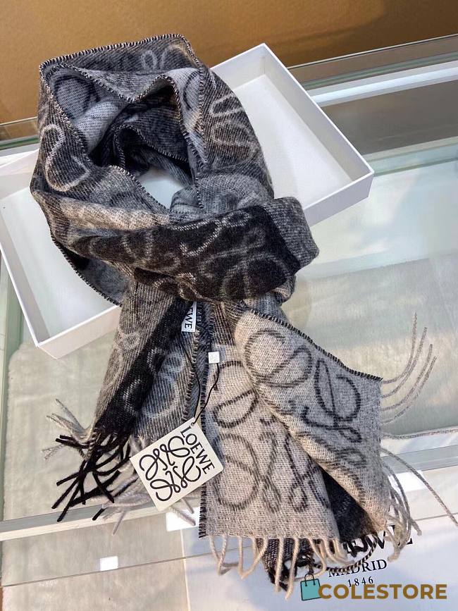 Colestore Loewe Black Checkerboard Scarf in Wool & Cashmere - 1