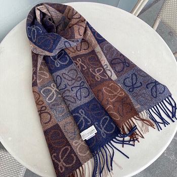 Colestore Loewe Brown and Blue Checkerboard Scarf in Wool & Cashmere
