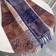 Colestore Loewe Brown and Blue Checkerboard Scarf in Wool & Cashmere - 4