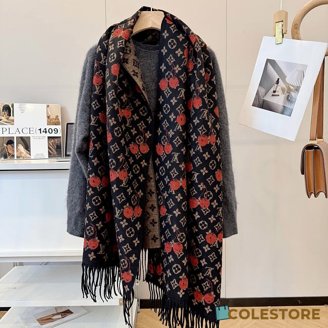 Colestore Louis Vuitton Cherry Black Scarf in Wool & Cashmere - 1