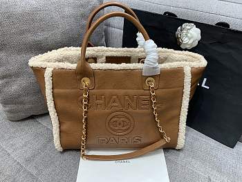 Colestore Chanel Shopping Bag Brown Lambskin And Teddy Shearling 38cm
