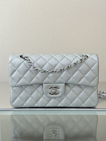 Colestore Chanel Classic Flap Bag Metalic Silver Caviar Leather 23x14.5x6cm