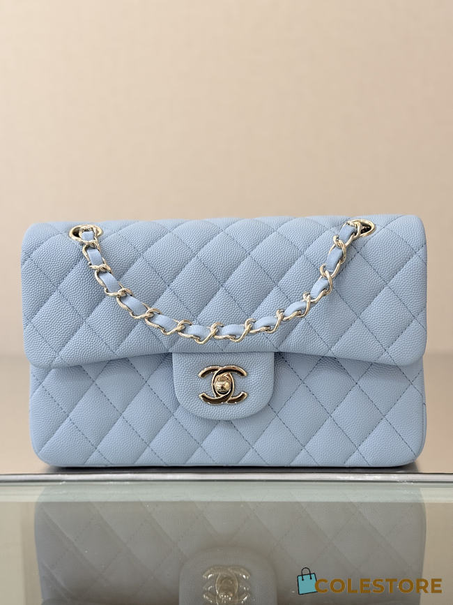 Colestore Chanel Classic Flap Bag Light Blue Caviar Leather 23x14.5x6cm - 1