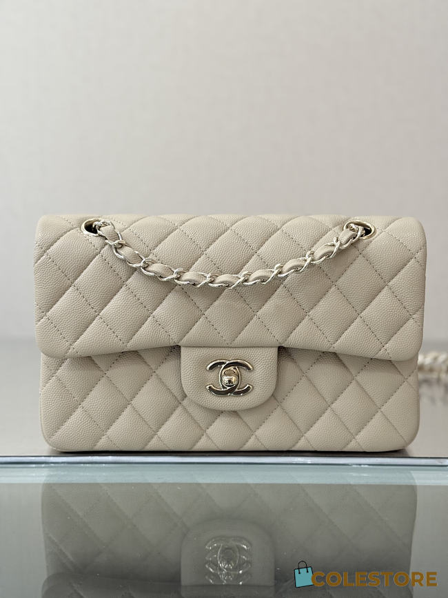 Colestore Chanel Classic Flap Bag Cream Caviar Leather 23x14.5x6cm - 1
