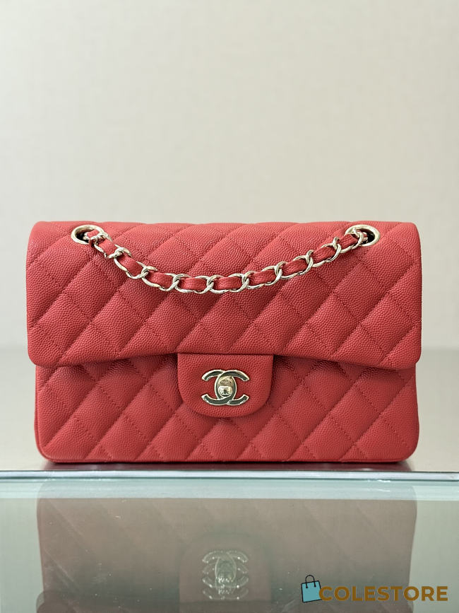 Colestore Chanel Classic Flap Bag Red Caviar Leather 23x14.5x6cm - 1