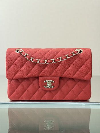 Colestore Chanel Classic Flap Bag Red Caviar Leather 23x14.5x6cm