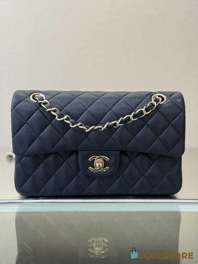 Colestore Chanel Classic Flap Bag Navy Caviar Leather 23x14.5x6cm - 1
