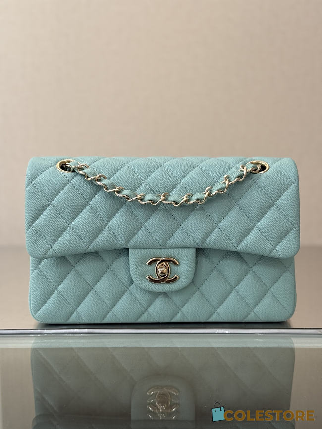 Colestore Chanel Classic Flap Bag Tiffany Blue Caviar Leather 23x14.5x6cm - 1