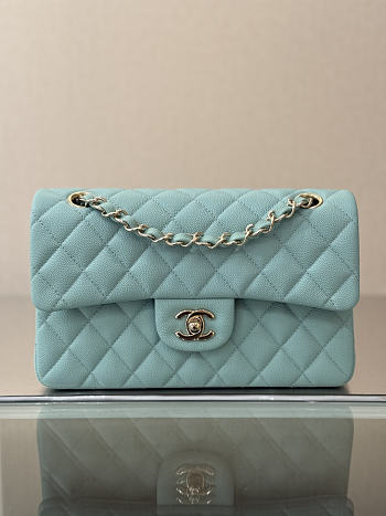 Colestore Chanel Classic Flap Bag Tiffany Blue Caviar Leather 23x14.5x6cm