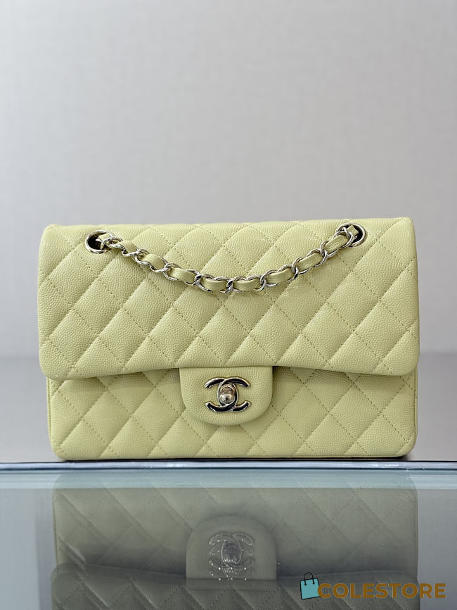 Colestore Chanel Classic Flap Bag Sorbet Yellow Caviar Leather 23x14.5x6cm - 1
