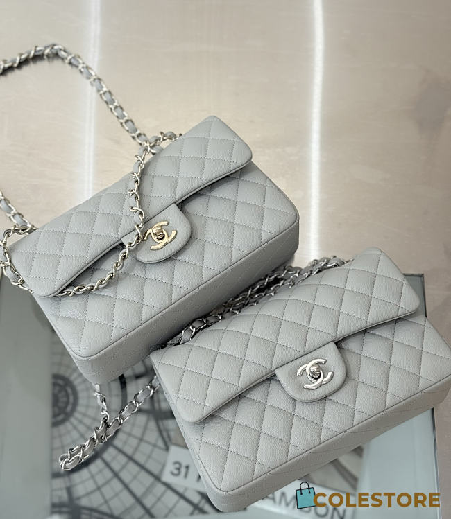 Colestore Chanel Classic Flap Bag Grey Caviar Leather 23x14.5x6cm - 1