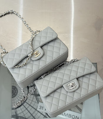 Colestore Chanel Classic Flap Bag Grey Caviar Leather 23x14.5x6cm