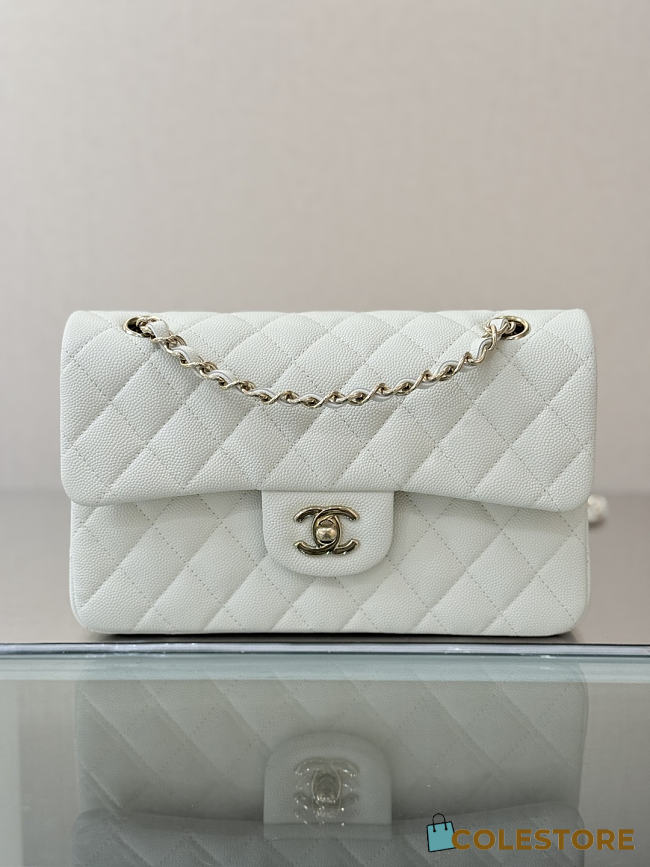 Colestore Chanel Classic Flap Bag White Caviar Leather 23x14.5x6cm - 1