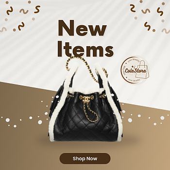 Colestore Chanel 25 Small Handbag Crumpled Shearling Sheepskin & Gold-Tone Metal Black & White 30x26x14cm