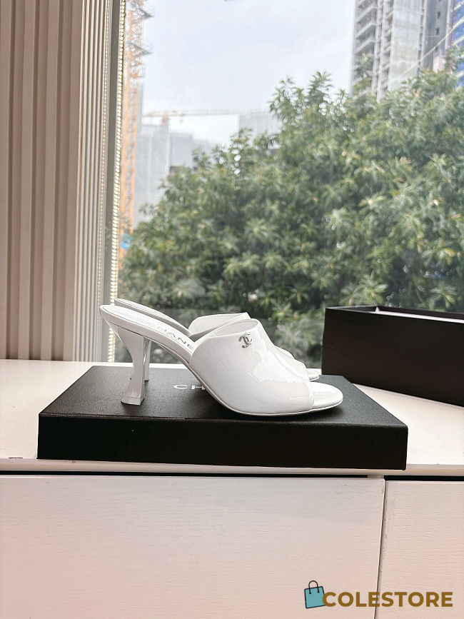 Colestore Chanel Open Heel Shoes Glossy Calfskin White - 1